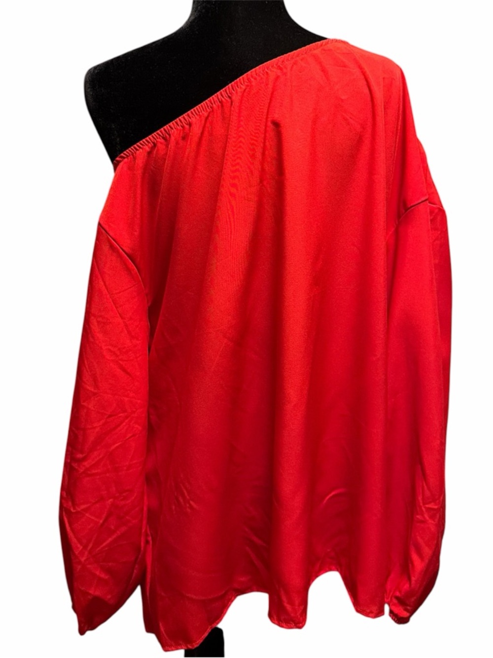 NWOT Red One-Shoulder Satin Top with Floral Accent - Picture 9 of 10
